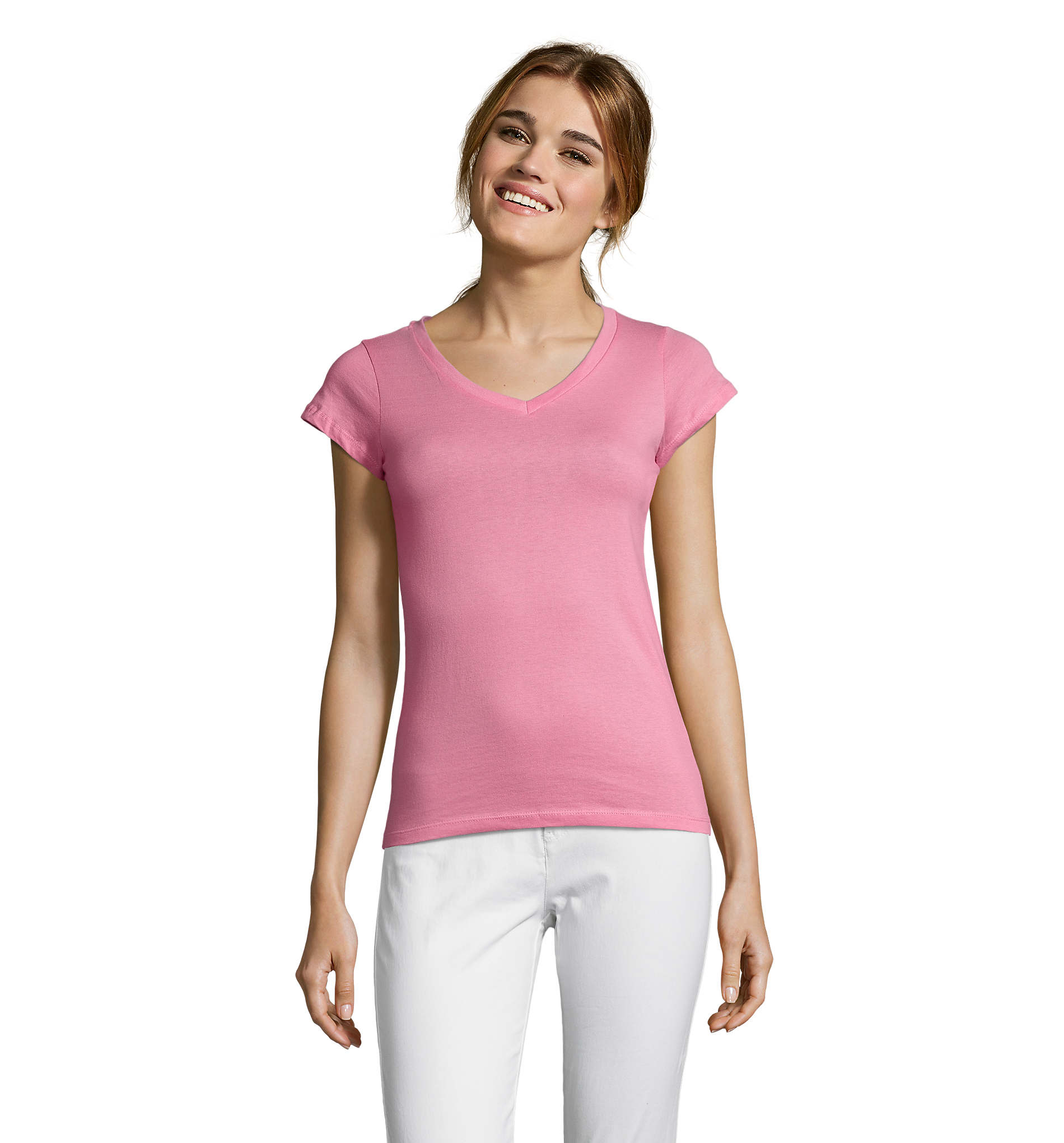 T-shirt personnalisable femme col V 150g Moon rose orchidée